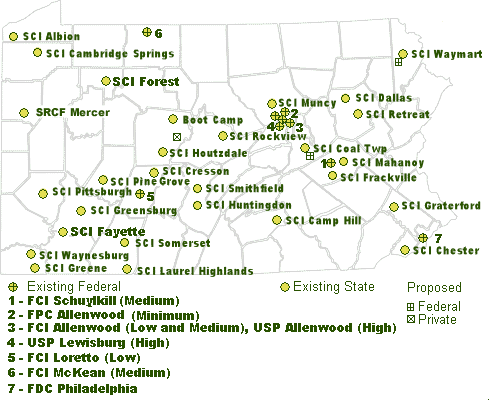 Map of Prisons in PA